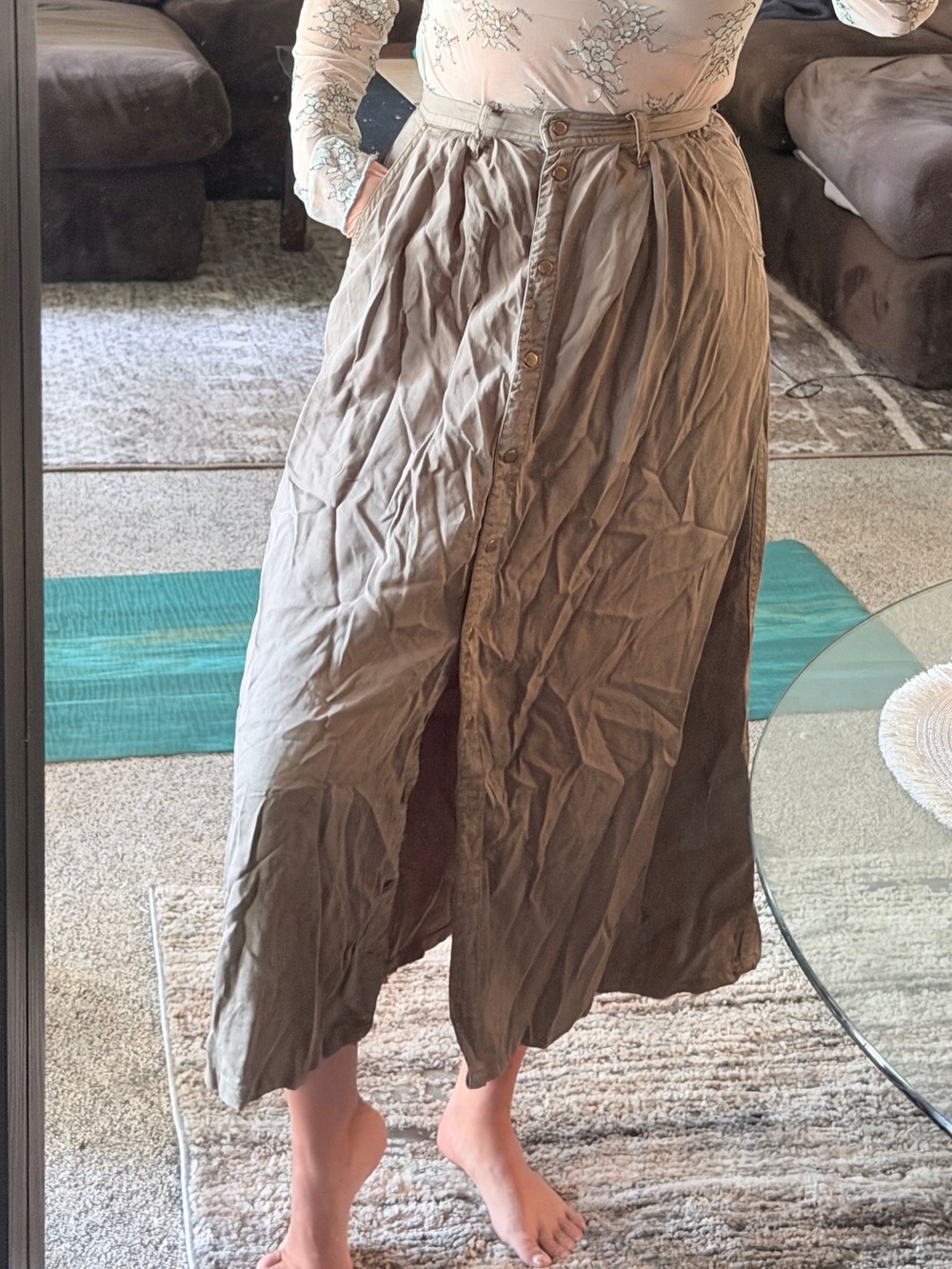 pistola Taupe/Brown Maxi Skirt with Front Button Placket